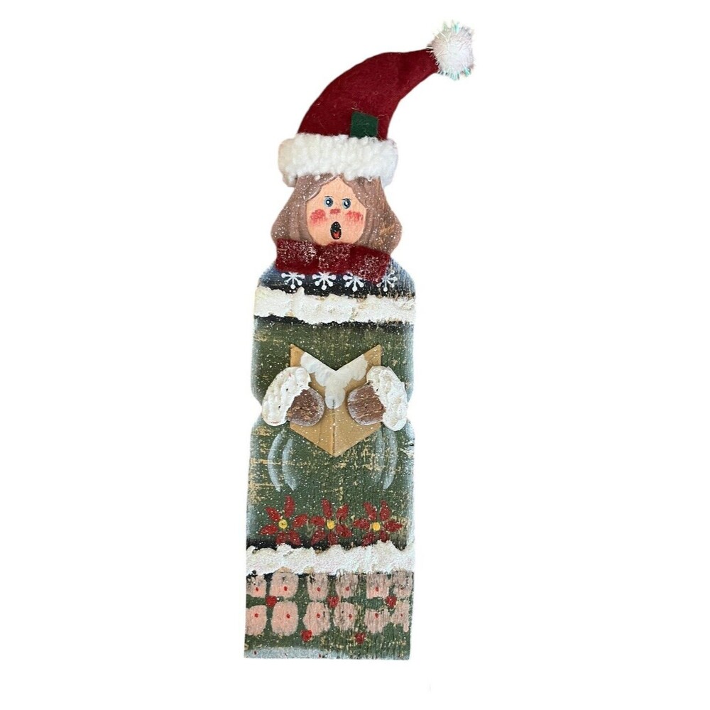 Vintage Wooden Christmas Carolers Hand-Painted Set Of 5 Rustic Victorian - Picture 6 of 7